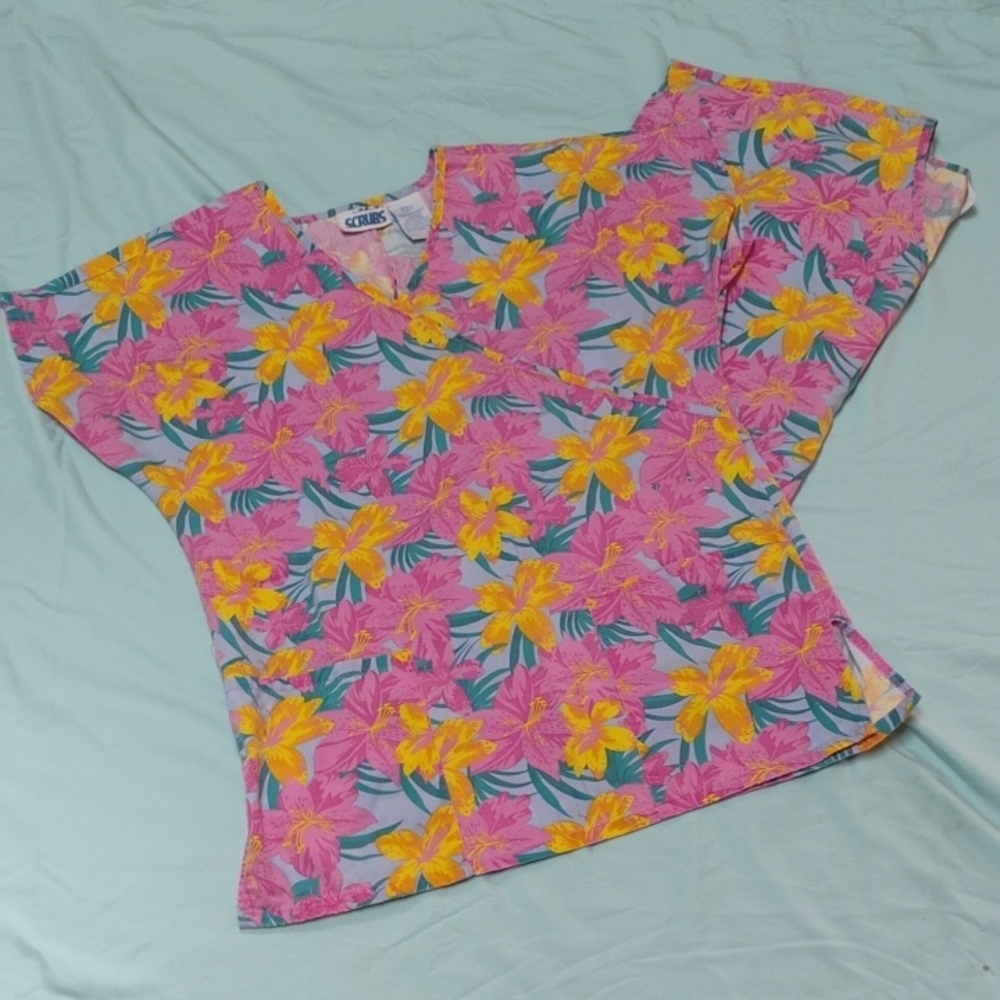 Floral Nurse Scurb-  Pink and Yellow